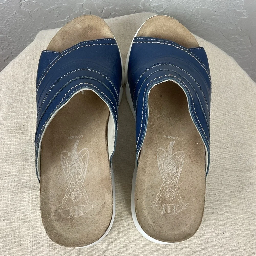 Fly London Suze Women’s Blue Leather Slip On Slide Platform Sandal Sz 41, US 10 - Picture 8 of 15
